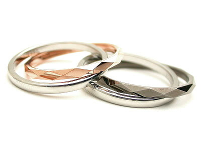 ペアリング リング 指輪 刻印 名入れ ギフト タングステン ステンレスペアリング サージカルステンレス 2連リング ダブルリング ピンク ローズゴールド ブラック（ガンメタリック） 記念日 メンズ レディース ダイヤモンドカット 結婚指輪 カップル 2個セット