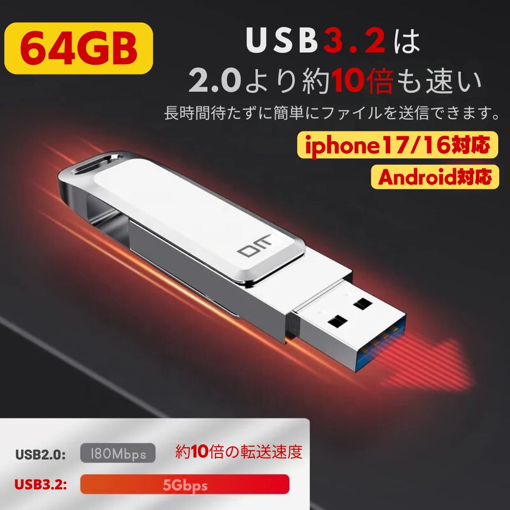 ��SALE��USB���� 64gb ������C(Type-C usb3.2 gen1 usb3.1) iPhone17/16 �ǡ�����¸ usb����64gb type-c USB-A iphone17/16�б� usb3.2/usb3.1 (Gen1) ���� ps4 ps5 ���� ipad Android ���� �ϥ����ԡ���10Gbps��¸ usb���� 64 ®��10Gbps PC Windows Mac usb