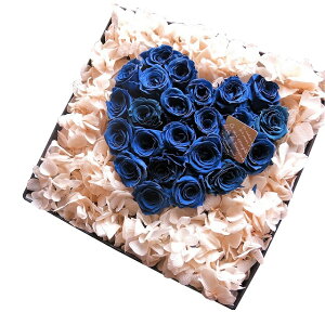 誕生日プレゼント ハート 花束風 青バラ 枯れない プリザーブド ボックス フラワー 箱を開けるとサプライズ 箱一面お花がいっぱいの スマイル ハート フラワーギフト