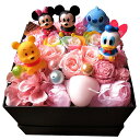 母の日 プリザーブドフラワー ディズニー 花束風 箱を開けてサプライズ ミッキー ミニー ドナルド プーさん他 入り ボックス レインボーローズ プリザーブドフラワー入りギフト(4)
