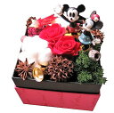 プリザーブドフラワー クリスマスプレゼント ディズニー ミッキー ミニー入り 花束風ギフト 箱を開けてサプライズ フラワーボックス 赤バラ コットン入り(4)