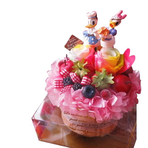 レインボーローズ 誕生日プレゼント ディズニー ドナルド デージー入り 花 フラワーギフト フラワーケーキ レインボーローズ プリザーブドフラワー入り ケース付き ノーマル ドナルド デージー 記念日の贈り物におすすめのフラワーギフト