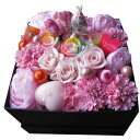 ディズニー 不思議の国のアリス チシャ猫 白うさぎ入り フラワーギフト 箱を開けてサプライズ ボックス レインボーローズ入り プリザーブドフラワー