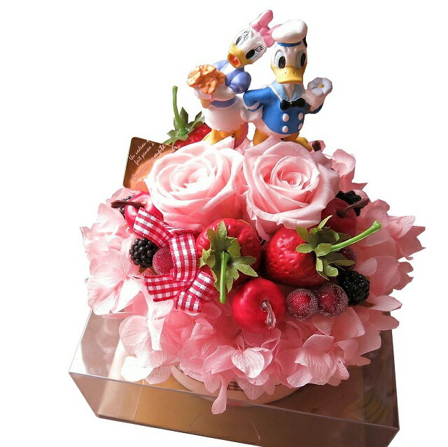 フラワーアレンジメント(フラワーケーキ)のギフト 誕生日プレゼント ドナルド デージー ケーキ風 花 フラワーギフト フラワーケーキ プリザーブドフラワー入り ケース付き ノーマル ドナルド デージー ◆誕生日プレゼント・記念日の贈り物におすすめのフラワーギフト