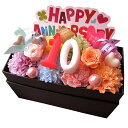 プリザーブドフラワー ギフト 10周年 10歳 お祝い 記念日 10入り ご希望数字入り 花束風 箱を開けてサプライズ数字キャンドル 横長ボックス おまかせカラフル仕上げ(4)
