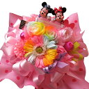 プリザーブドフラワー 花束風 誕生日プレゼント ミッキー ミニー ハート入り 花束風 レインボーローズ2 レインボーガーベラ1 ケース付き(4)