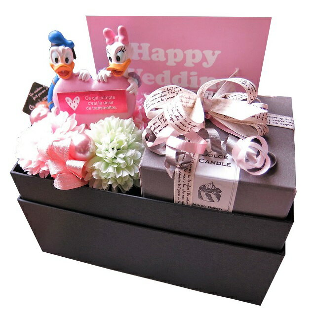 結婚祝い 友人 友達 ドナルド デージー ハート入り 花 ダイヤモンド レインボーローズ入り 箱を開けて..