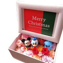 クリスマスプレゼント ディズニーキャラクターおまかせマスコット3個入り 写真立て フォトフレーム 花 プレゼント プリザーブドフラワー入り