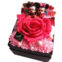 誕生日プレゼント ディズニーキャラクターおまかせマスコット2個入り 花束風 ハートバラ ソープフラワー使用 プレゼント 箱を開けてサプライズ フラワーボックス バラ ソープフラワー入り(4)