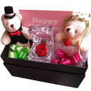結婚祝い ウェディングベアー入り 花 フラワーギフト 箱を開けてサプライズ 横長ボックス プリザーブドフラワー入り(4)