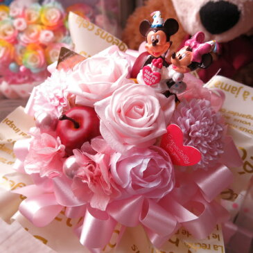 誕生日プレゼント ミッキー ミニー入り 花 プチ プリザーブドフラワー バースデー ミッキー ミニーA ケース付き ◆誕生日プレゼント・記念日の贈り物におすすめのフラワーギフト