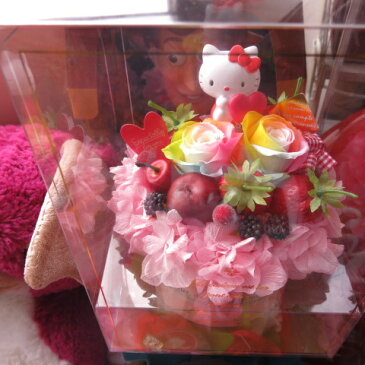 誕生日プレゼント キティ マスコット入り 花 レインボーローズ プリザーブドフラワー入り ケーキ フラワーギフト ケース付き◆誕生日プレゼント・記念日の贈り物におすすめのフラワーギフト