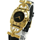【中古】グッチ ホースビット レディース ゴールド 黒文字盤 6300L 時計 GUCCI 箱 婦人 クォーツ 稼動品