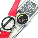【中古】フォルティス ロゴ ポップ ボーイズ デイト 革 赤 黒 560.20.132 FORTIS LOGO 婦人 メンズ 箱 保証書 クォーツ