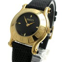 【中古】グッチ ゴールド レディース 革 黒文字盤 6500L GUCCI 婦人 クォーツ 箱 オールドグッチ 稼動品 ヴィンテージ