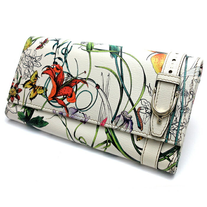 GUCCI グッチ 長財布 カーフレザー FLORAプリントキャンバス 花柄 