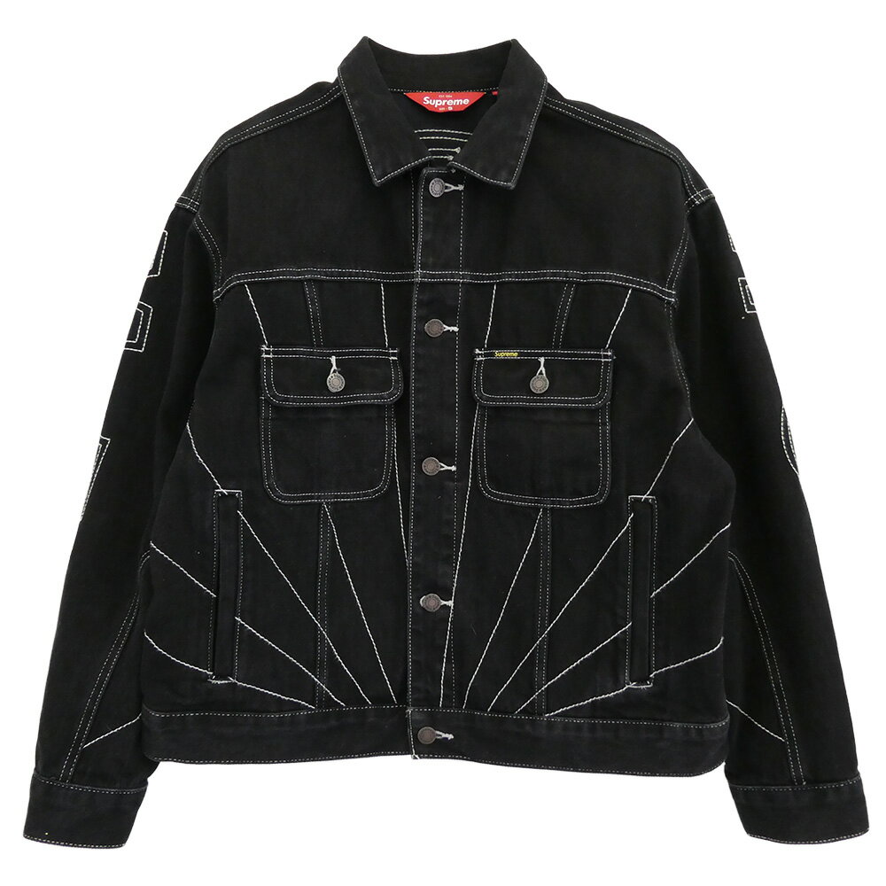 Supreme シュプリーム 23aw Radial Embroidered Denim Trucker Jacket Black ラディアル エンブロイダリー デニム トラッカー ジャケット ブラック系 S メンズ【古着】【中古】