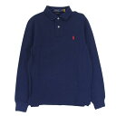 POLO RALPH LAUREN ポロ ラルフローレン CUSTOM SLIM FIT カスタム スリム フィット 鹿の子 長袖 ポロシャツ ネイビー系 S/P メンズ【古着】【中古】