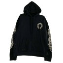 CHROME HEARTS クロムハーツ(原本無) 2024年心斎橋店購入時レシート原本付属 SWTSHRT PLVR ホースシュー バックプリント アームフローラルクロスプリント プルオーバー パーカー フーディ ブラック系 XL メンズ【古着】【中古】