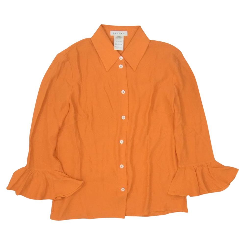 CELINE セリーヌ 長袖シャツ シルク100％ 袖フレア ブラウス シャツ オレンジ系 38 メンズ【古着】【中古】