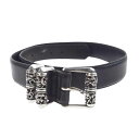 【～5/1期間限定価格】CHROME HEARTS クロムハーツ（原本無） ベルト CLT ROLLER 3PC ケルティックローラー 1.5 STRAP レザーベルト ブラック系 シルバー系 メンズ【中古】