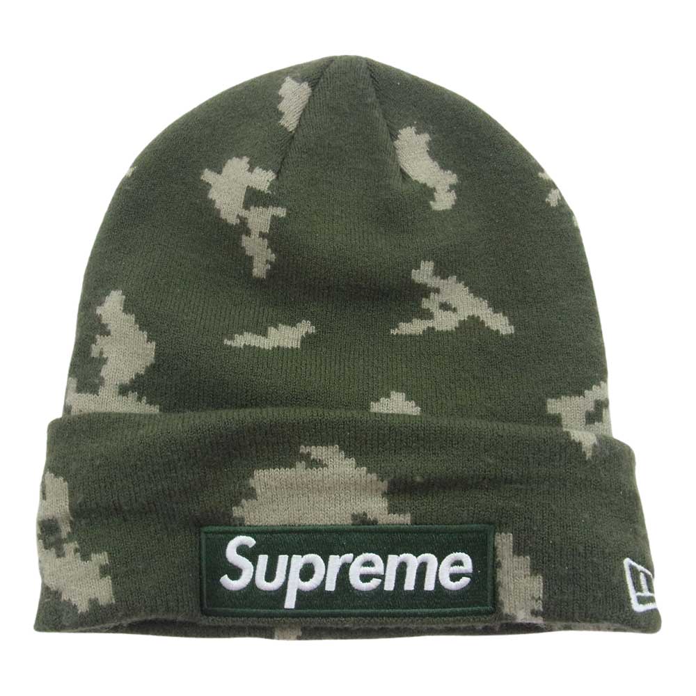 Supreme シュプリーム 帽子 21AW × New Era Box Logo Beanie ボックスロゴ ニューエラ ビーニー ニットキャップ デジタルカモ モスグリーン系 メンズ【中古】