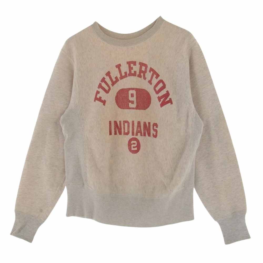 Champion チャンピオン スウェット ヴィンテージ 50s タタキタグ 初期 FULLERTON INDIANS 染み込みプリント リバースウィーブ クルー スウェット グレー系 S メンズ【古着】【中古】