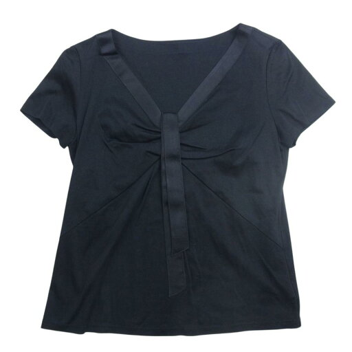 LANVIN ランバン カットソー ボウタイ ブラウス 半袖 ブラック系 40 レディース【古着】【中古】 LANVIN ランバン カットソー ボウタイ ブラウス 半袖 ブラック系 40 レディース【古着】【中古】
