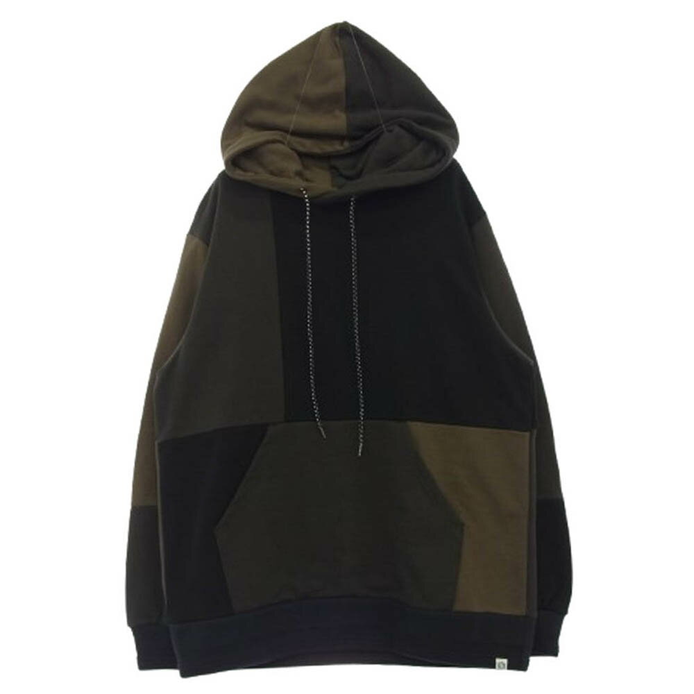 KUON クオン 144CS02C281 Patchwork Hoodie 組紐 パッチワーク フーディー プルオーバー パーカー ブラック系 L 【極上美品】 メンズ【古着】【中古】