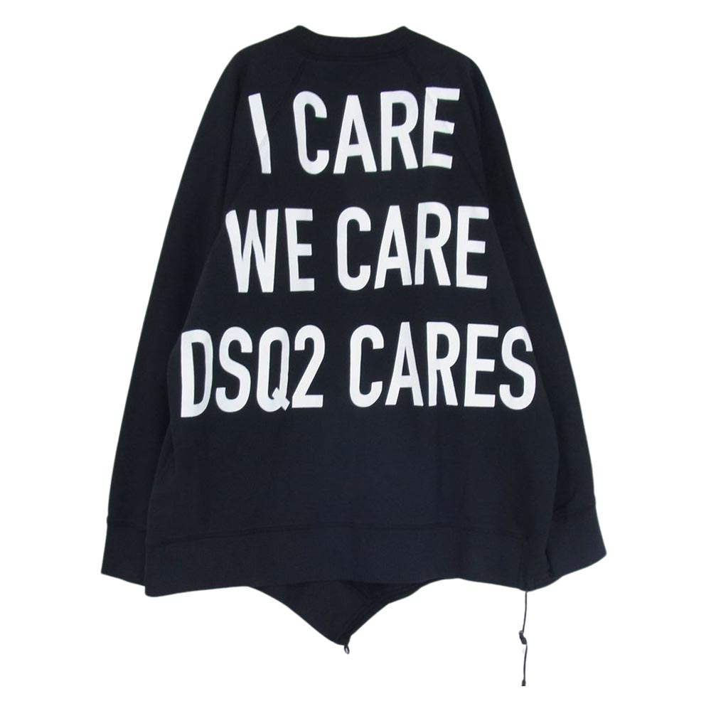 DSQUARED2 ディースクエアード 21SS S74GU0500 CARES CREWNECK SWEATSHIRT バックロゴプリント オーバーサイズ 変形 クルーネック スウェット ブラック系 M メンズ【古着】【中古】