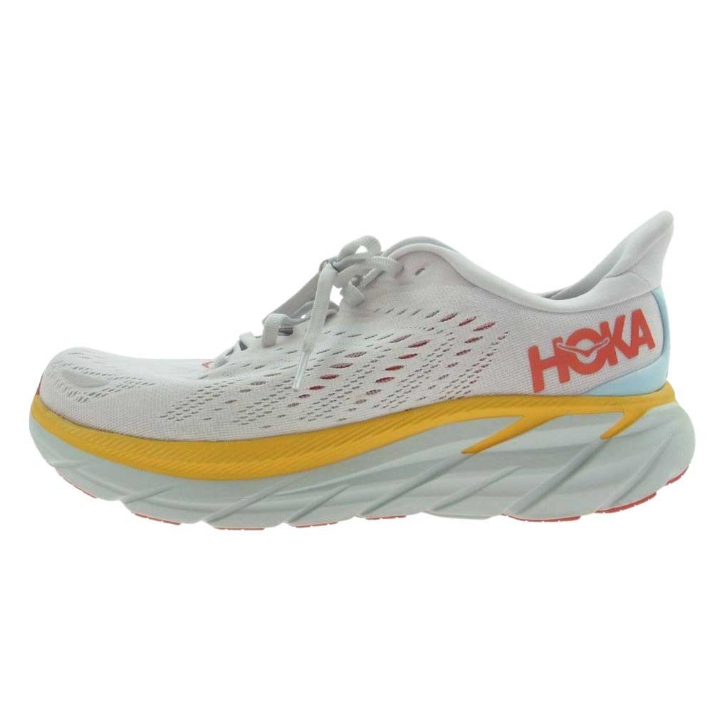 HOKA ONE ONE ホカ オネオネ スニーカー 1121374 CLIFTON 8 WIDE クリフトン8 ワイド スニーカー ホワイト系 イエロー系 25cm メンズ【中古】