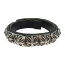 CHROME HEARTS クロムハーツ(原本無) ZERO STUD SNGL ROW ゼロ ピラミッド スタッズ シングル レザー ブレスレット シルバー系...