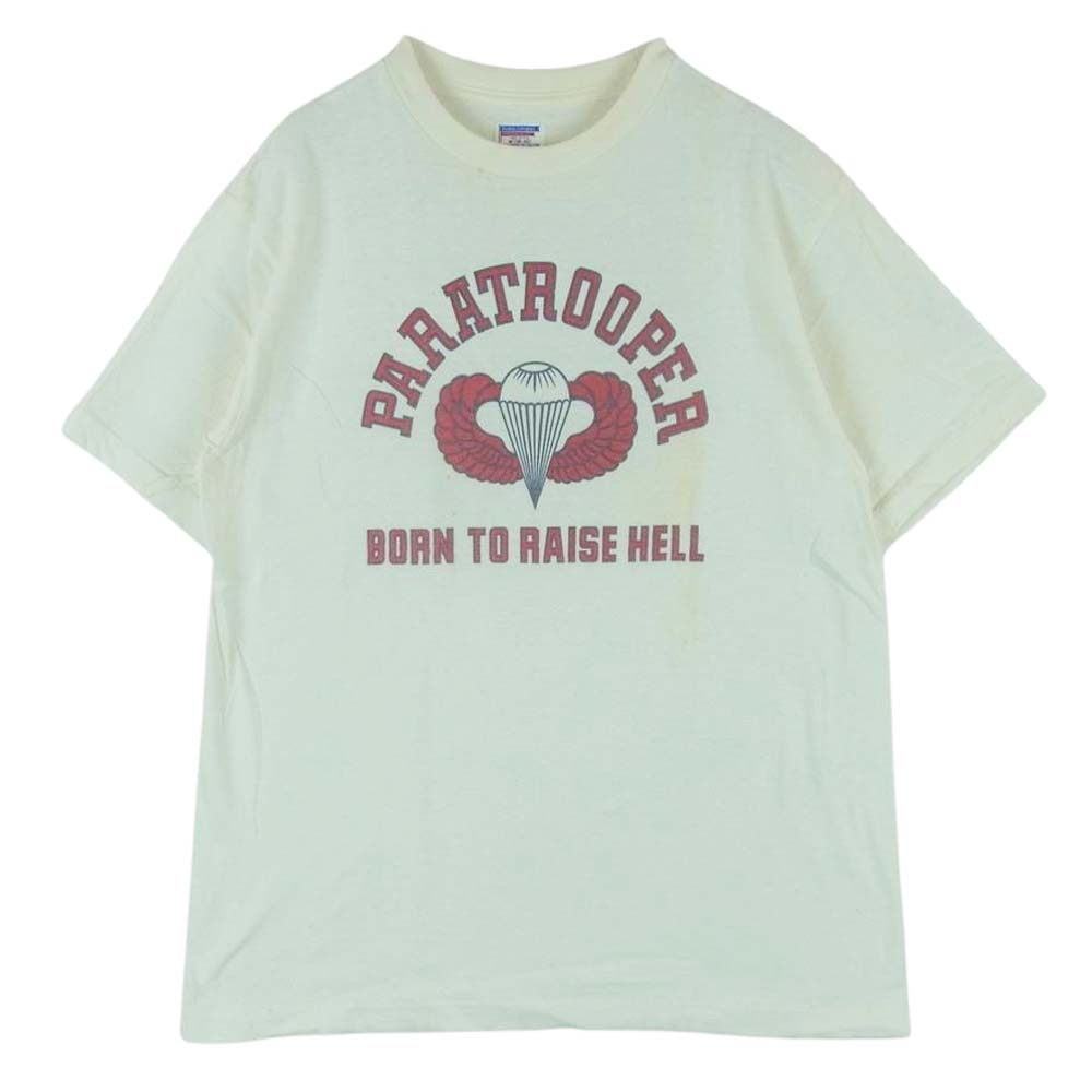 ダブルワークス DUBBLE WORKS PARATROOPER BORN TO RAISE HELL プリント 半袖 Tシャツ オフホワイト系 M メンズ【古着】【中古】