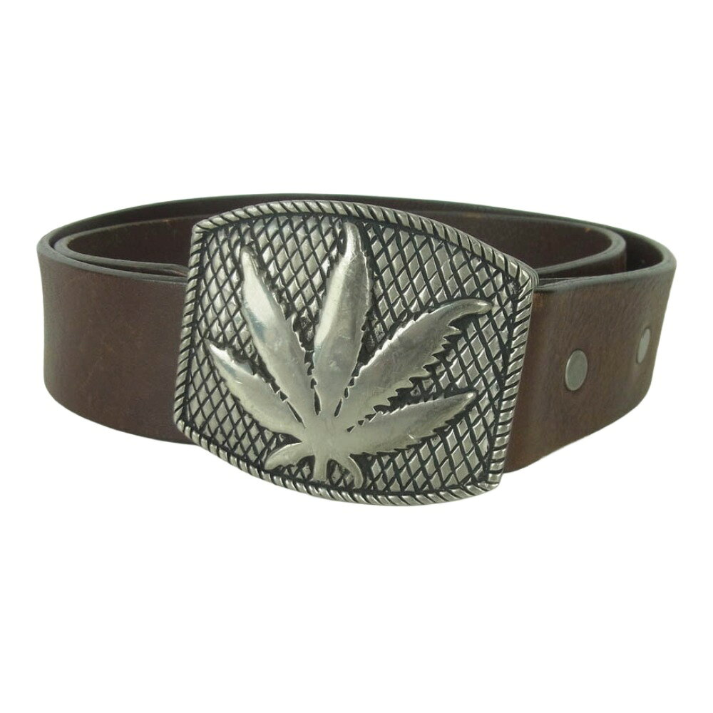 Lucien Pellat-Finet ルシアンペラフィネ イタリア製 リーフバックル ヘンプ レザー ベルト ブラウン系 34 メンズ【中古】