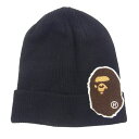 A BATHING APE アベイシングエイプ フェイクバスターズ鑑定済 BAPE ボア ワッペン ニットキャップ ブラック ブラック系 F メンズ【中古】