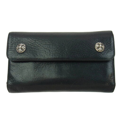 CHROME HEARTS クロムハーツ(原本無) WAVE CROSS BALL ウェーブ ウォレット クロスボールボタン レザー 長財布 ブラック系 メンズ【中古】 CHROME HEARTS クロムハーツ(原本無) WAVE CROSS BALL ウェーブ ウォレット クロスボールボタン レザー 長財布 ブラック系 メンズ【中古】
