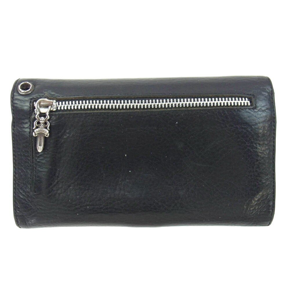 CHROME HEARTS クロムハーツ（原本無） WAVE CROSS BALL ウェーブ ウォレット クロスボールボタン レザー 長財布 ブラック系 メンズ【中古】