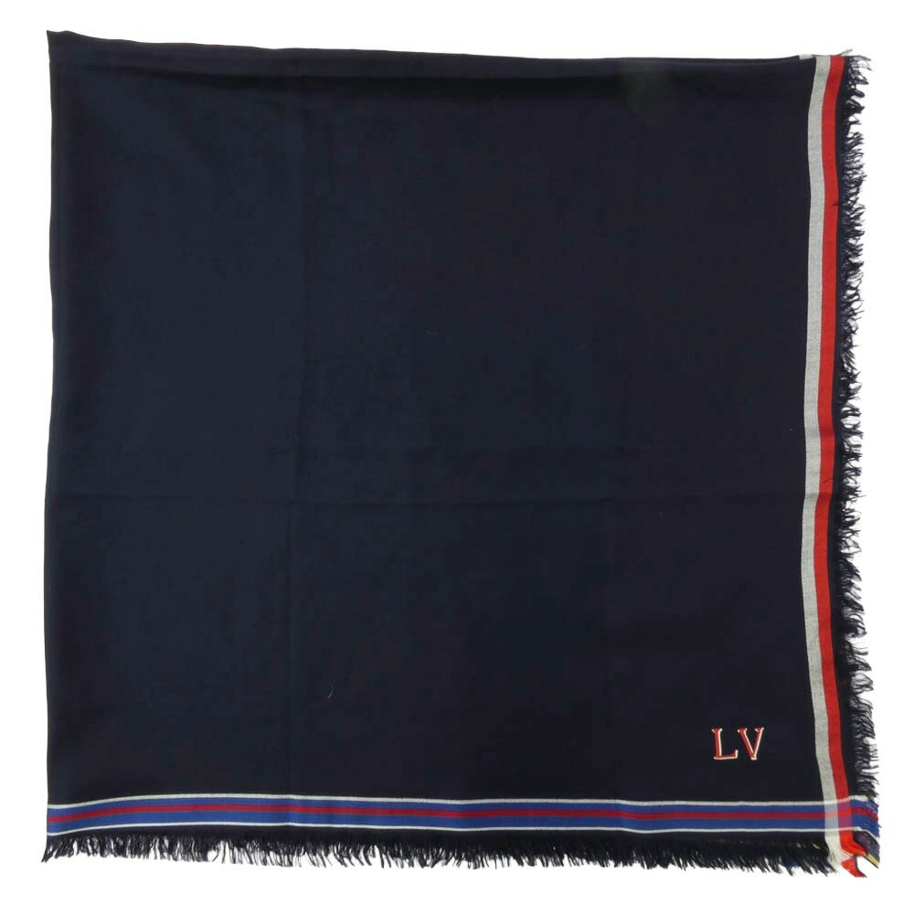 LOUIS VUITTON ルイ・ヴィトン MP1702 ロゴ ウール シルク 大判ストール ネイビー系 メンズ【中古】