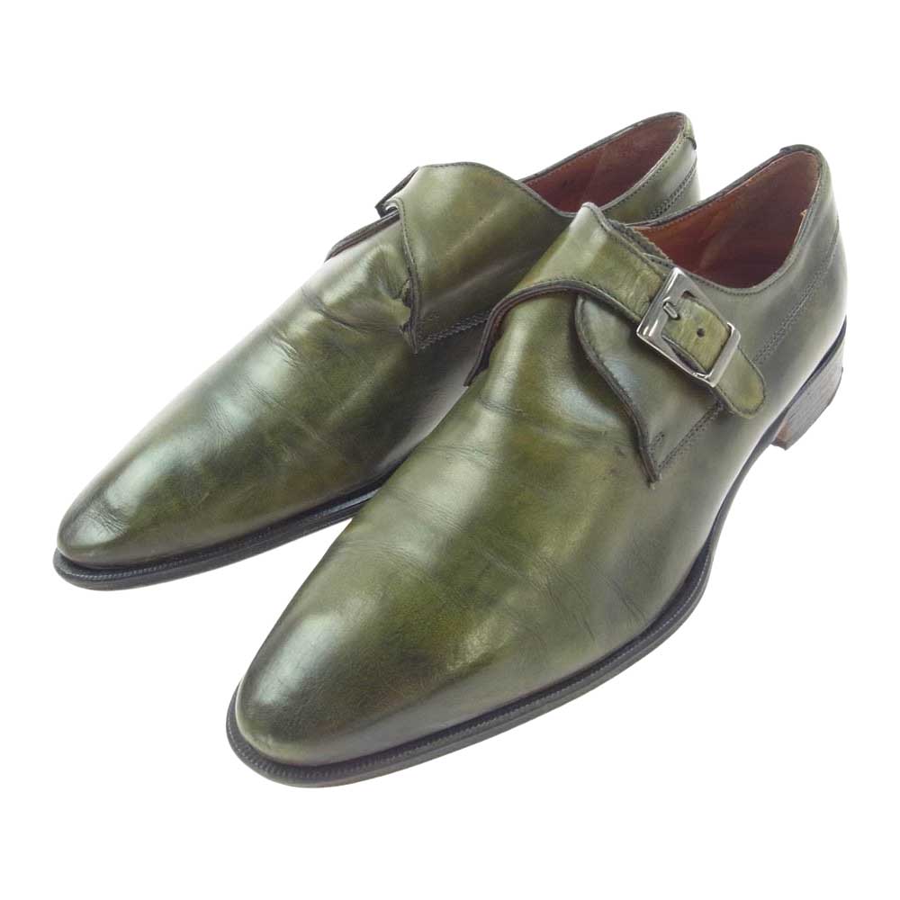 ロブス LOBB’S パティーヌ シングル モンクストラップ レザー シューズ モスグリーン系 EU41 メンズ【中古】