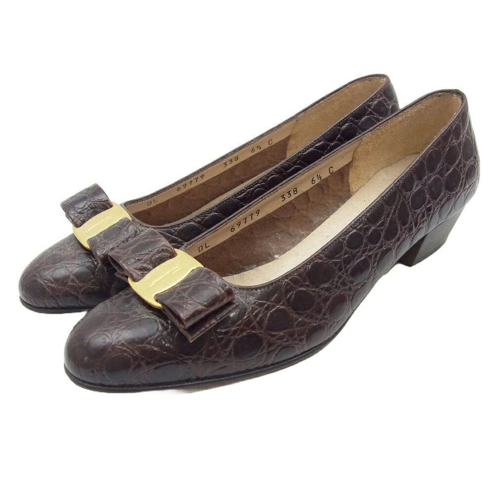 Salvatore Ferragamo サルヴァトーレフェラガモ 69779 リボン レザー パンプス シューズ ブラウン系 6...