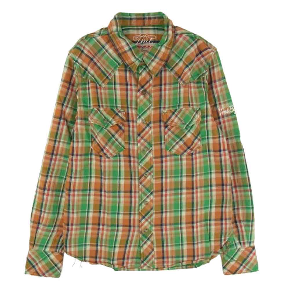 TMT ティーエムティー TSH-S1102 マルチカラー チェック柄 フランネル コットン 長袖 シャツ オレンジ..
