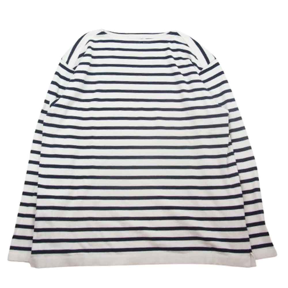 Yonetomi ヨネトミ 95-212-001 NEW BASIC ニューベーシック ウェーブ コットン ボーダー バスクニット 長袖 Tシャツ ホワイト系 4 メンズ【古着】【中古】
