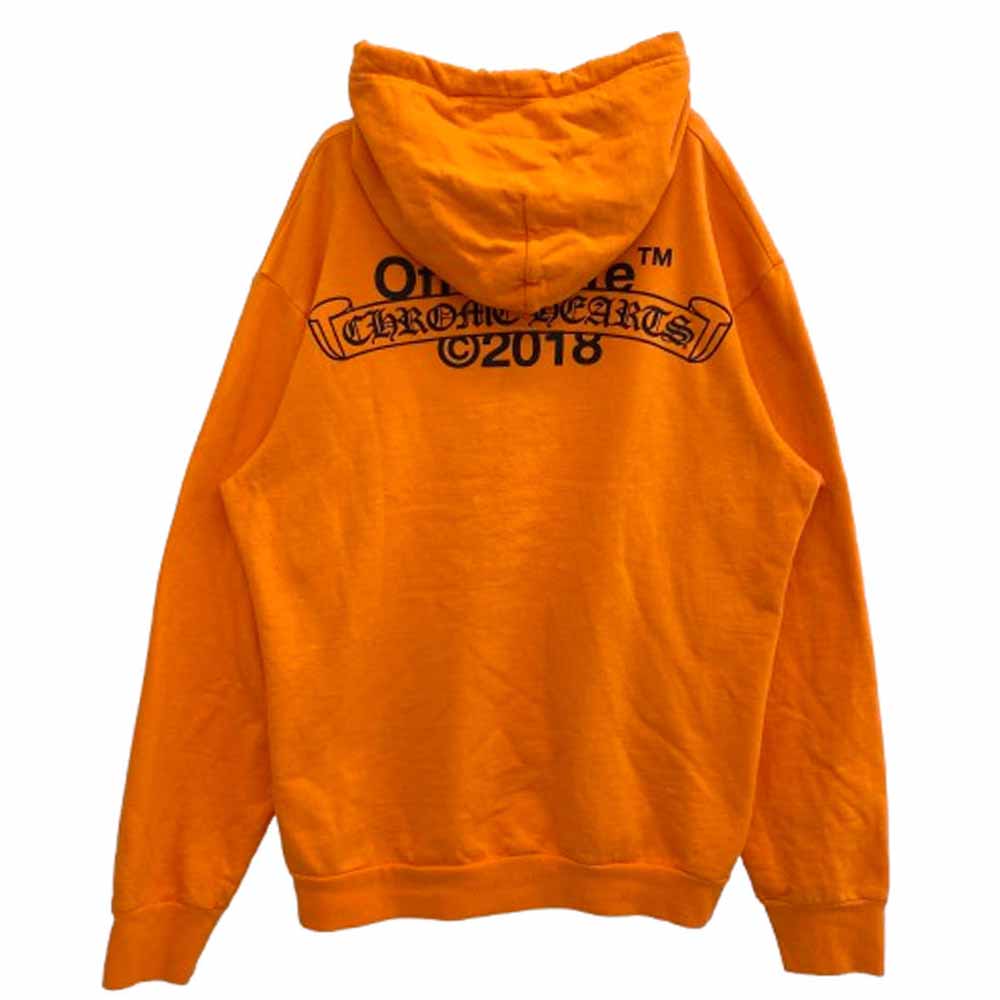 CHROME HEARTS クロムハーツ（原本無） × OFF-WHITE オフホワイト HD PLVR V OFF WHITE ロゴ バックプリント プルオーバー パーカー オレンジ系 XXL メンズ【古着】【中古】