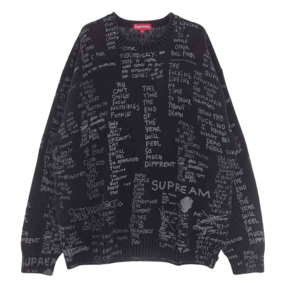 Supreme シュプリーム ニット 23SS Gonz Poems Sweater ゴンズポエムクルーネック 総柄 ニットセーター ブラック系 XL メンズ【古着】【中古】