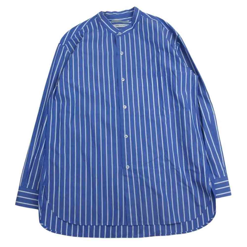 クリスタセヤ Cristaseya Striped Mao Shirt ストライプ マオ バンドカラー スタンドカラー 長袖 シャツ ブラウス ブルー系 L メンズ