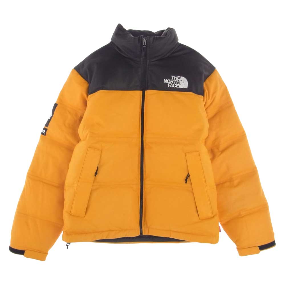 Supreme シュプリーム ジャケット 17AW × THE NORTH FACE ノースフェイス Leather Nuptse Jacket レザー ヌプシ ダウン ジャケット イエロー系 【美品】 メンズ【古着】【中古】