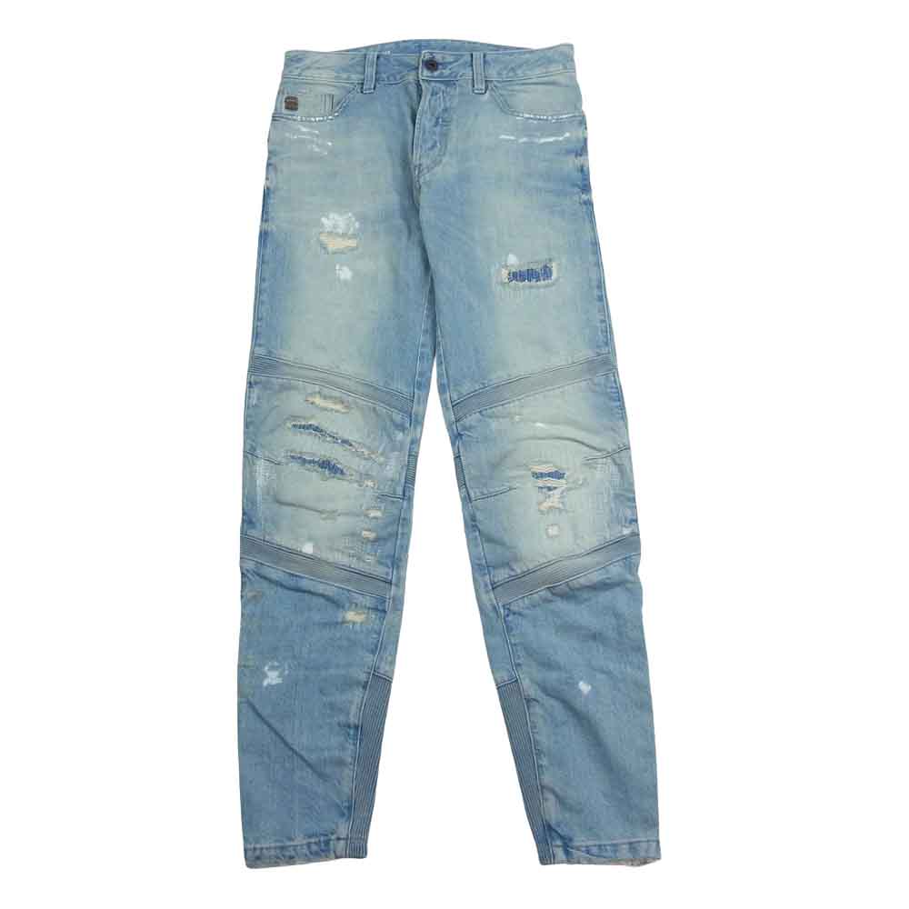 G-STAR ジースター D6154-8595-9402 ダメージ加工 ペイント バイカー ストレッチ デニムパンツ インディゴブルー系 W28 メンズ【古着】【中古】