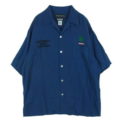 WACKO MARIA ワコマリア NMD HIGH TIMES WM OC1 舐達麻 50'S OPEN COLLAR SHIRT 開襟 レーヨン 半袖 シャツ ネイビー系 XL メンズ【古着】【中古】 WACKO MARIA ワコマリア NMD HIGH TIMES WM OC1 舐達麻 50'S OPEN COLLAR SHIRT 開襟 レーヨン 半袖 シャツ ネイビー系 XL メンズ【古着】【中古】