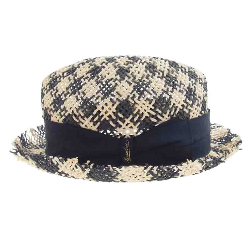 ボルサリーノ Borsalino 帽子 パナマ 中折れ帽子 リボン ハット ブラック系 オフホワイト系 メンズ【中古】 2