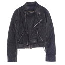 CHROME HEARTS クロムハーツ（原本無） ジャケット ×HERMES エルメス 裏地エルメス ダガージップ キルティング レザー ライダース ジャケット ブラック系 S レディース【古着】【中古】